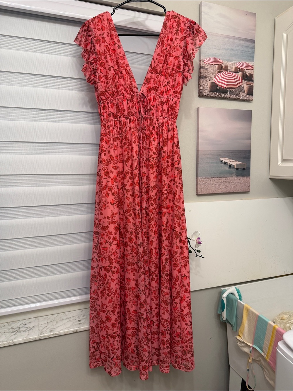 Vici Pink Floral Maxi Dress with Ruffle Sleeves